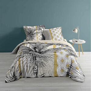 Lenjerie de pat frumoasă, exotică, alb-galben, cu design cu palmier 200 x 220 cm