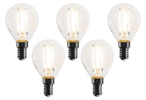 Set de 5 becuri cu filament LED E14, reglabile, G45, transparente, 4W, 470 lm, 2700K