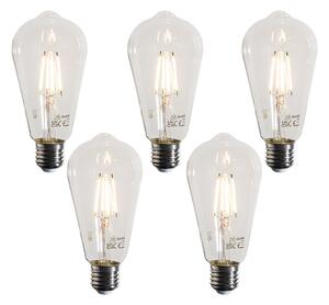 Set de 5 becuri cu filament LED E27 ST64 transparente 4W 470 lm 2700K