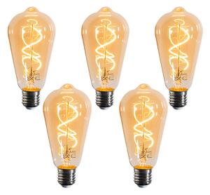 Set de 5 becuri LED E27 dimabile cu filament spiralat ST64 auriu 4W 270 lm 2100K