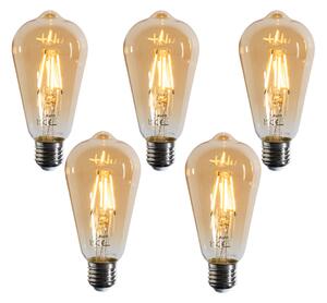 Set de 5 becuri LED cu filament E27, reglabile, ST64, aurii, 4,5 W, 450 lm, 2200 K