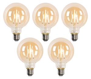 Set de 5 becuri LED inteligente E27 G95 aurii 4.9W 470lm 1800-4000K