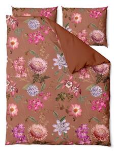 Lenjerie de pat din bumbac satinat pentru pat dublu Bonami Selection Blossom, 200 x 200 cm, maro teracotă