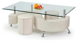 Set masuta cu 2 taburete NINA 3, alb, sticla/otel, 130x70x55 cm