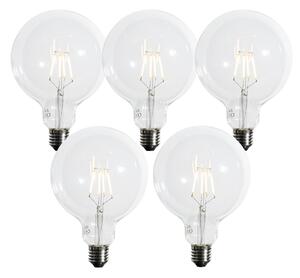 Set de 5 becuri LED E27 cu filament spiralat, cu 3 trepte de intensitate luminoasă, G125 4W 450 lm 2700K