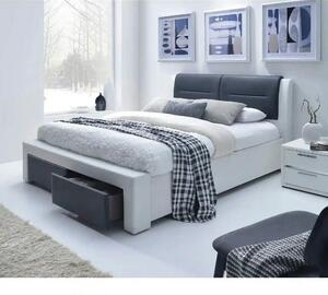 Pat CASSANDRA 160x200, alb/negru, piele ecologica, cu somiera si spati