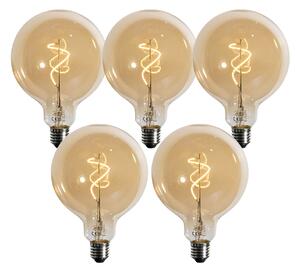 Set de 5 becuri LED E27 dimabile cu filament spiralat auriu G125 4W 270 lm 2700K