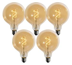 Set de 5 becuri LED E27 dimabile cu filament spiralat auriu G125 4W 270 lm 2200K