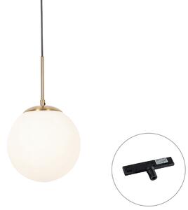 Art Deco hanglamp goud met opaal glas incl. rail adapter zwart 1-fase - Slimline Flore