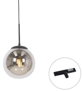 Art Deco hanglamp zwart met smoke glas incl. rail adapter 1-fase - Slimline Flore