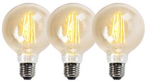 Set de 3 becuri LED cu dimmer E27 G95 aurii 5W 450lm 2200K