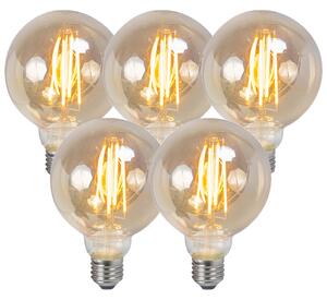 Set de 5 becuri cu filament LED E27 reglabile cu dimmer, fum, 5W 450lm 2200K