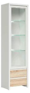 Vitrina KASPIAN, alb/stejar sonoma, PAL/sticla securizata, 56x41x201 c