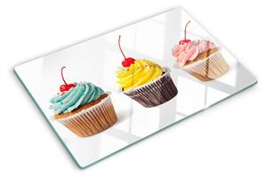 Tocător din sticlă Cupcake cu frișcă și cireșe