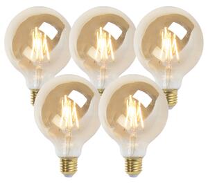 Set de 5 becuri LED cu filament E27 reglabile G95 auriu 5W 380lm 2200K