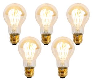 Set de 5 becuri LED E27 cu filament spiralat, reglabile, A60 Goldline 4W 270 lm 2200K