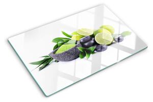 Tocător din sticlă Lămâi și struguri pe fundal verde