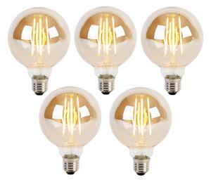 Set de 5 becuri LED reglabile cu 3 trepte E27 G95 sticlă aurie 5W 380lm 2200K