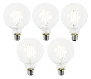 Set de 5 becuri LED E27 G95 transparente 2.2W 470lm 2700K