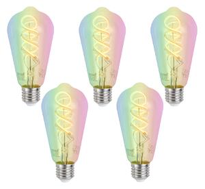 Set 5 becuri Becuri LED inteligente E27 reglabile ST64 RGBW transparente 4W 250lm 2700K