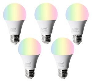 Set 5 becuri Becuri LED inteligente E27 A60 mat RGBW 9W 806lm 2700-6500K