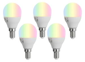 Set de 5 becuri LED inteligente E14 G45 Opal RGBW 4.9W 470 lm 2700-6500K