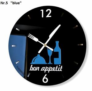 Ceas negru rotund de bucătărie Albastru