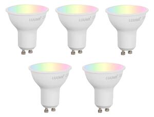 Set de 5 becuri LED inteligente GU10 50mm, reglabile, opal, 4,7W, 400 lm, 2700-6500K