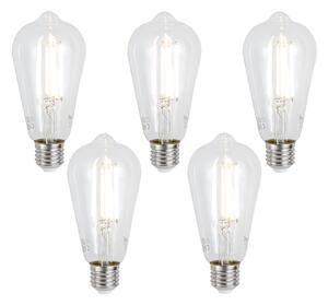 Set de 5 becuri LED inteligente E27, reglabile, ST64, transparente, 7W, 806 lm, 2700-6500K, Zigbee