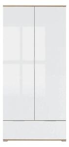 Dulap ZELE, alb lucios/stejar wotan, PAL, cu 2 usi, 91x57x195 cm
