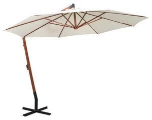 Umbrelă de soare suspendată cu stâlp de lemn, 350 cm, alb