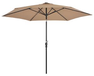 Umbrelă de soare exterior, LED-uri și stâlp oțel, taupe, 300 cm