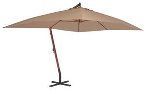 Umbrelă suspendată cu stâlp din lemn, gri taupe, 400 x 300 cm