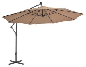 Umbrelă de consolă cu LED și stâlp de metal, gri taupe, 350 cm