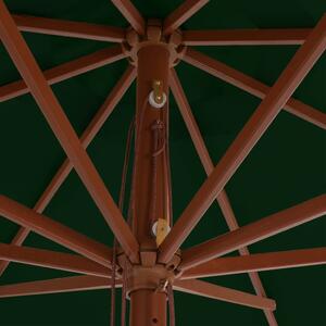 Umbrelă de soare de exterior, stâlp din lemn, verde, 350 cm