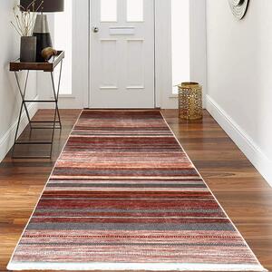 Traversa hol antiderapanta, 80x300 cm, poliester, maro-bej, model cu dungi
