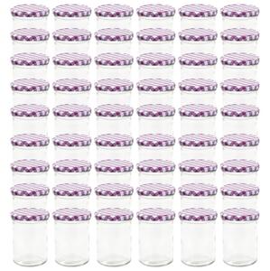 Borcane sticlă pentru gem capace alb & violet 48 buc. 400 ml