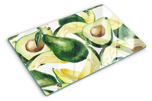 Tocător din sticlă Avocado cu frunze în fundal