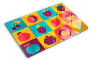 Tocător sticlă Motiv de fructe în pătrate colorate