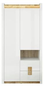 Dulap ALAMEDA, alb/stejar, PAL, cu 2 usi si 4 sertare, 102x60x201 cm