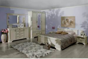 Mobilier dormitor alb IDENTO, cu pat 160x200, dulap cu 5 usi si 2 sert