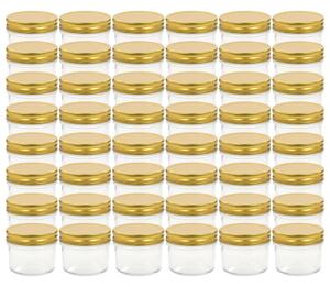 Borcane din sticlă pentru gem, capace aurii, 48 buc, 110 ml