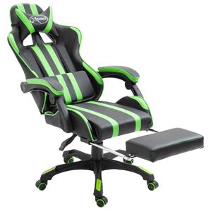 Scaun jocuri cu suport picioare, verde, piele ecologică