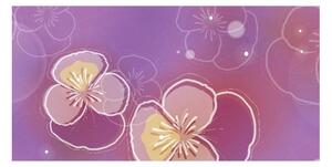 Panou bucatarie, protectie plita, aragaz, antistropire, print UV model Flori cu Fundal Mov, 60x50 cm