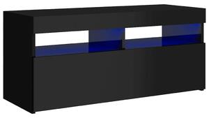 Comodă TV cu lumini LED, negru extralucios, 90x35x40 cm