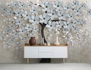 Fototapet - Copac de magnolie cu flori 3D gri