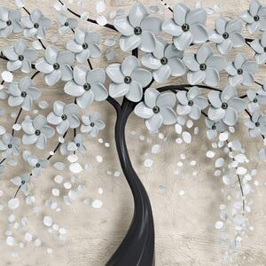 Fototapet - Copac de magnolie cu flori 3D gri