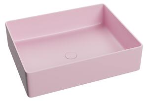 Lavoar baie roz dreptunghiular, pe blat cu ventil inclus, Color Foglia Roz mat