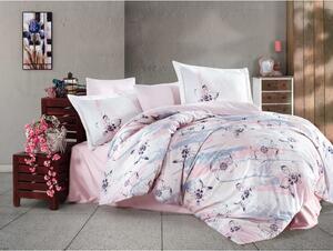 Lenjerie de pat din bumbac satinat pentru pat dublu cu cearșaf Hobby Brisha, 200 x 220 cm, roz