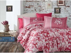 Lenjerie de pat din bumbac satinat pentru pat dublu cu cearșaf Hobby Amalia, 200 x 220 cm, roșu